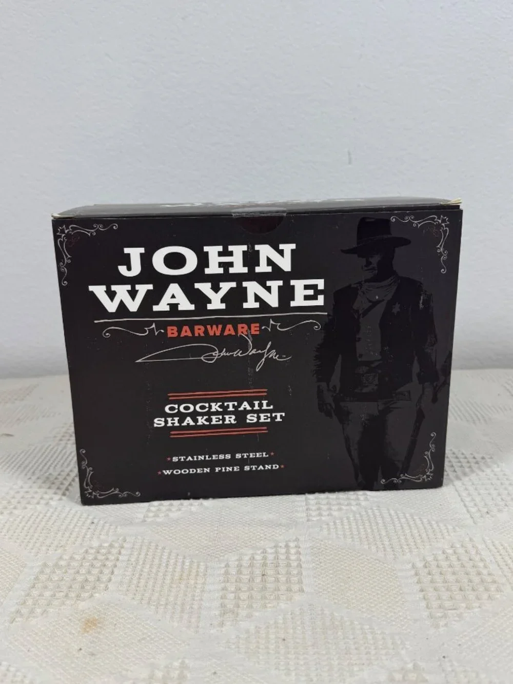 John Wayne Barware Stainless Steel Cocktail Shaker Set With Pine Stand